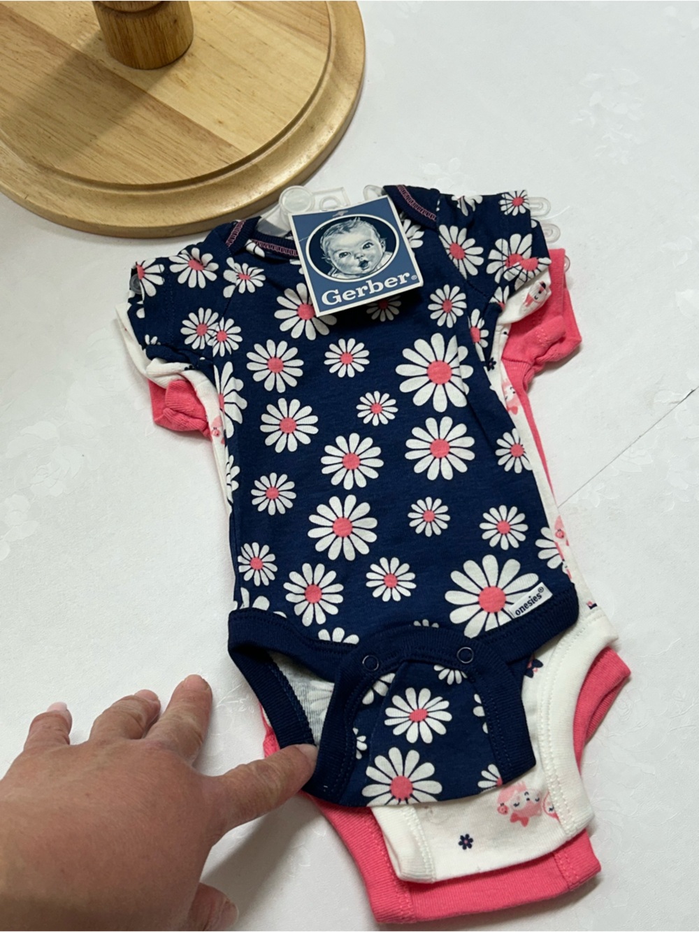 Gerber Navy Floral Daisy Tank Onesie with Pink Accents